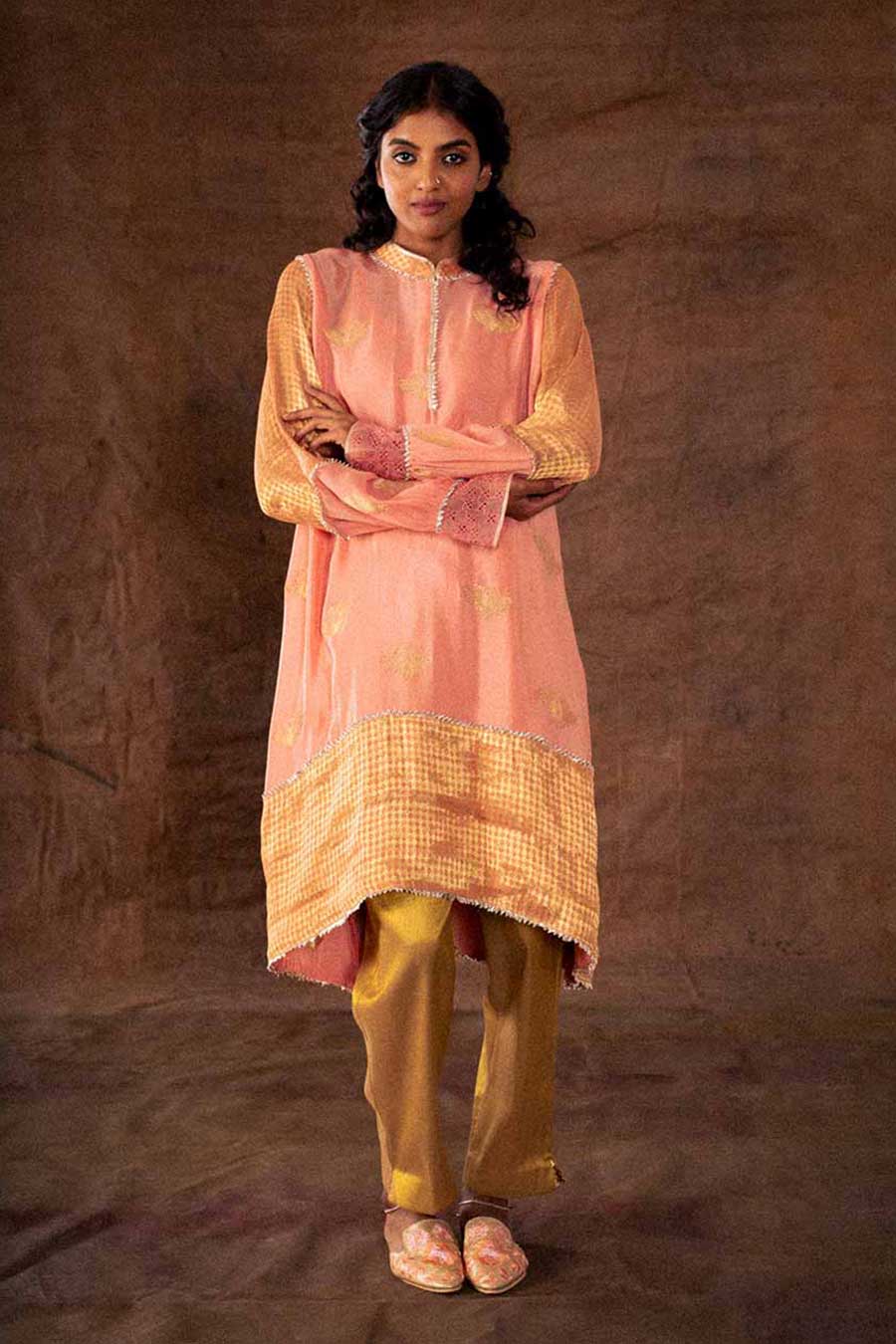 Peach Crepe Cutwork Kurta Tunic