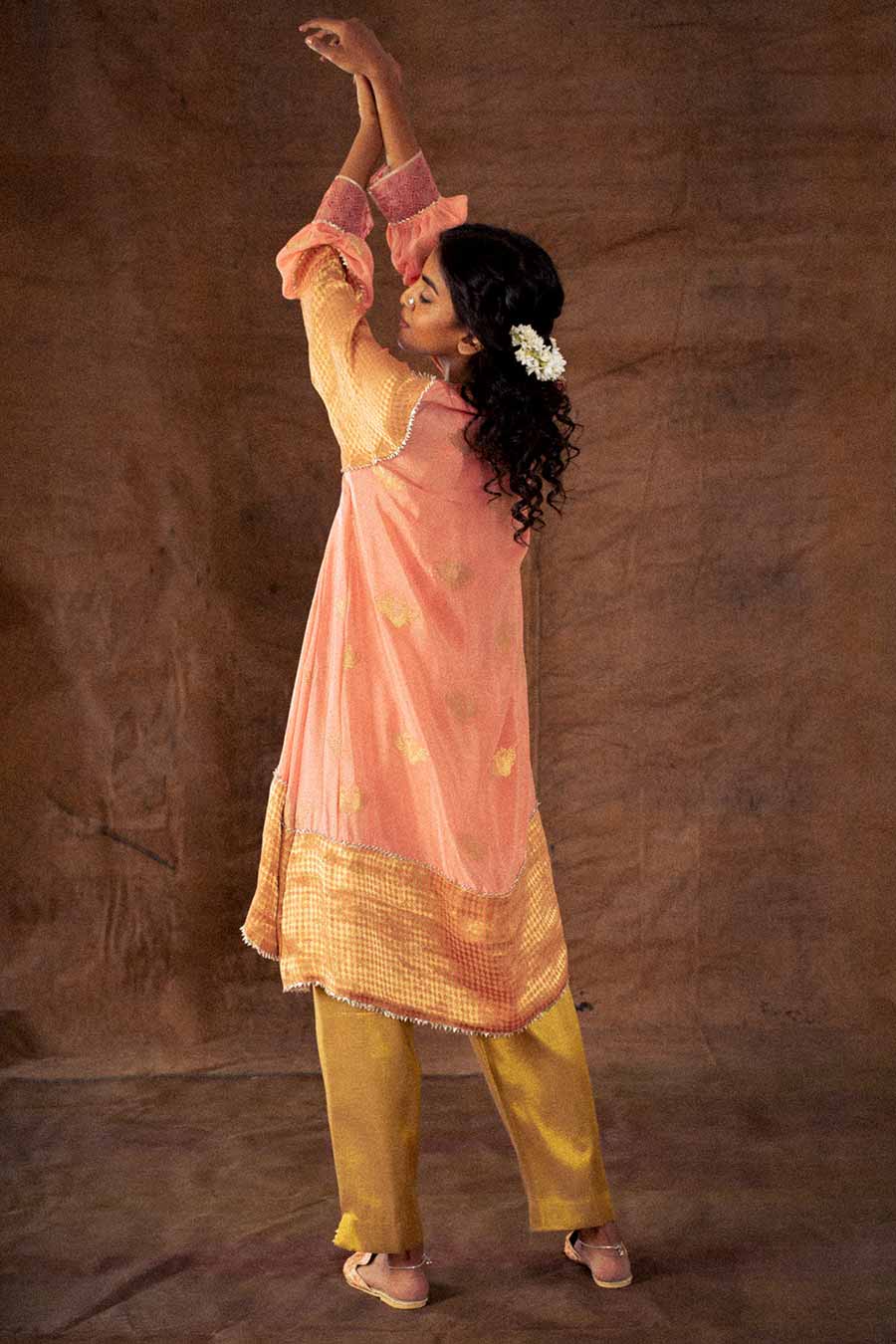 Peach Crepe Cutwork Kurta Tunic
