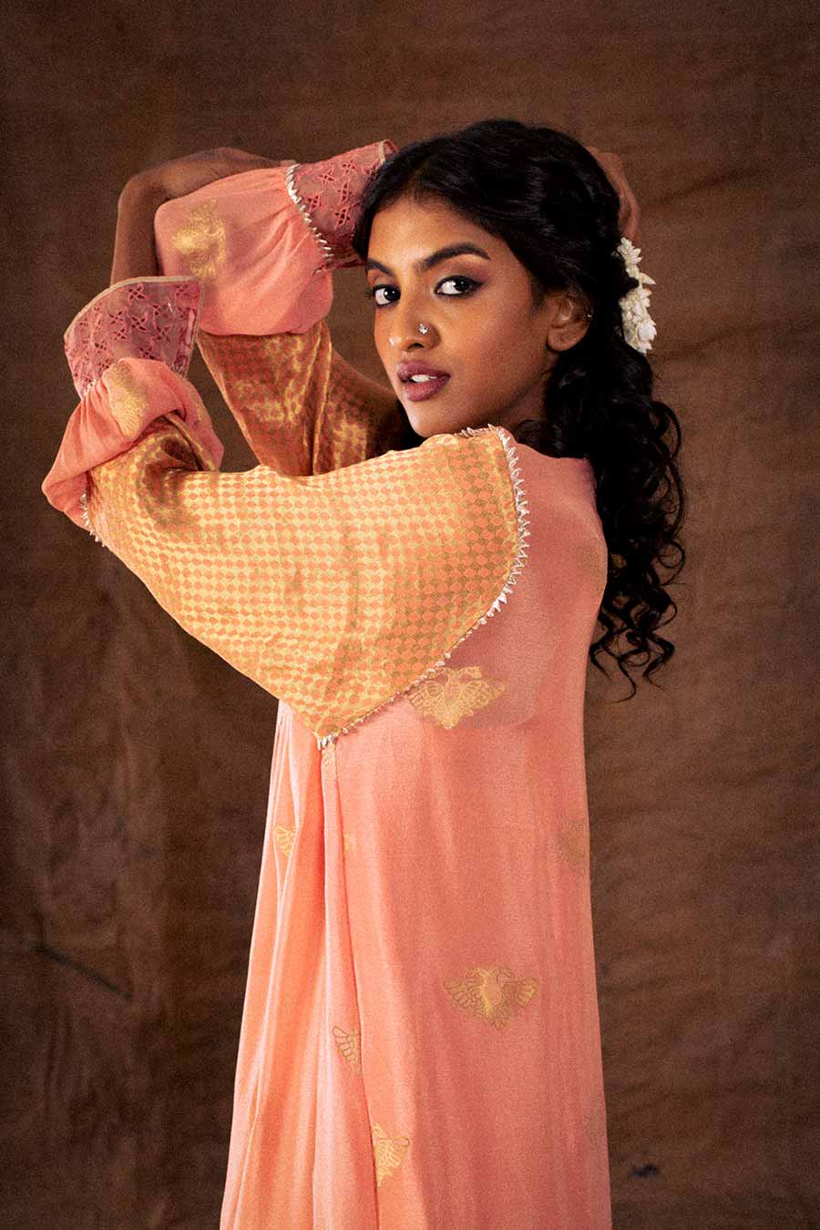Peach Crepe Cutwork Kurta Tunic