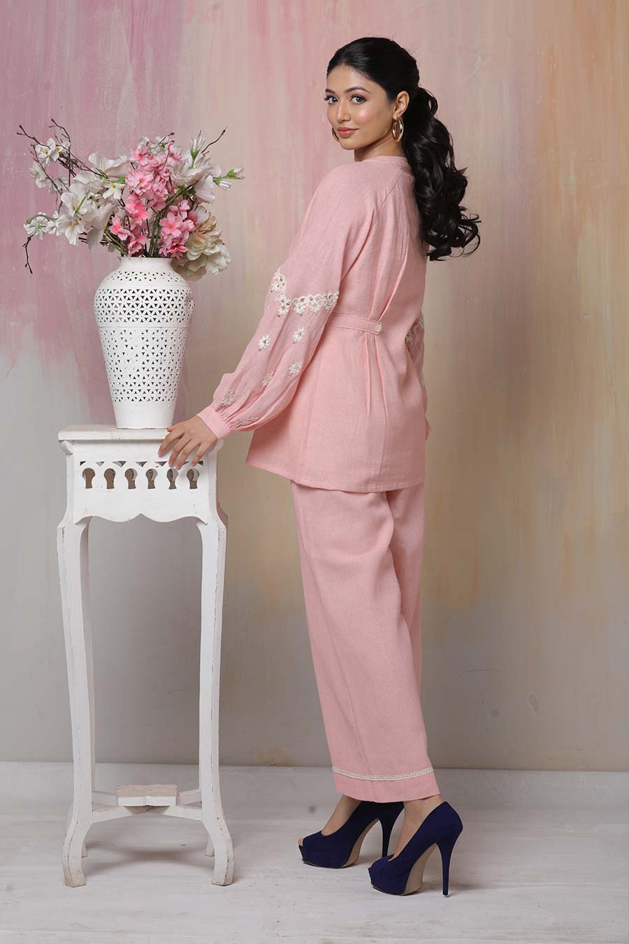 Pink Hand Embroidered Co-Ord Set