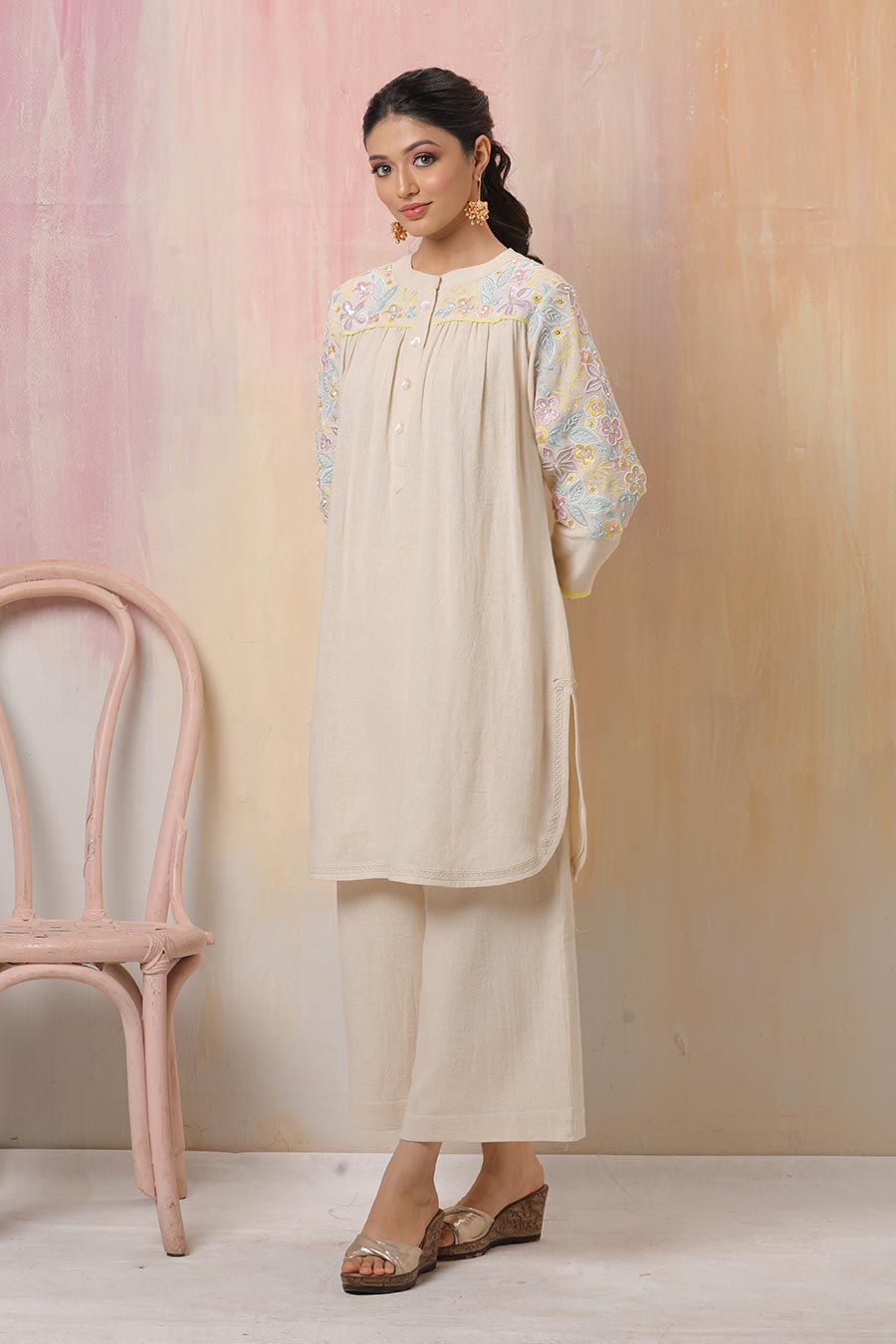 Off-White Embroidered Co-Ord Set