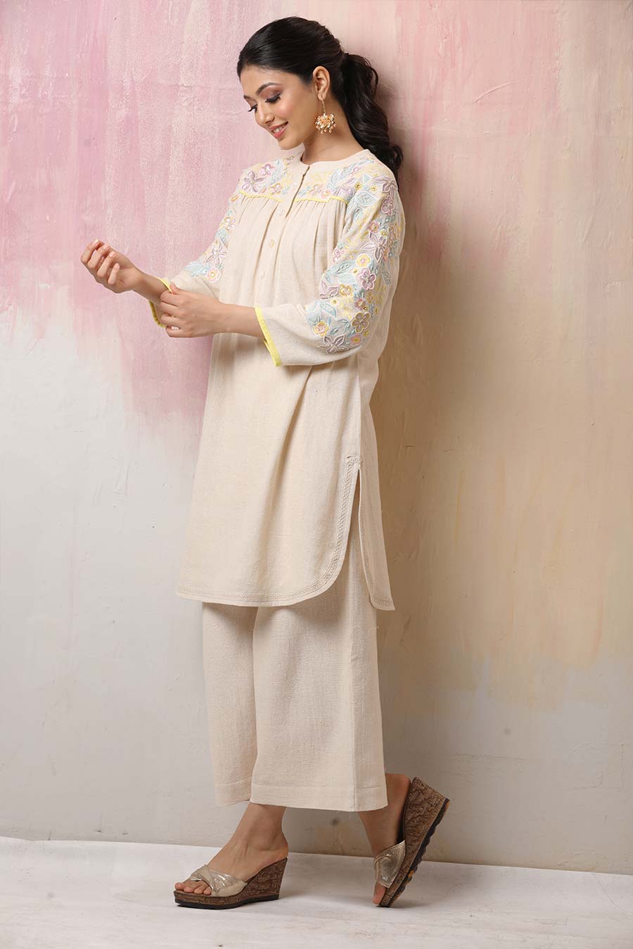 Off-White Embroidered Co-Ord Set