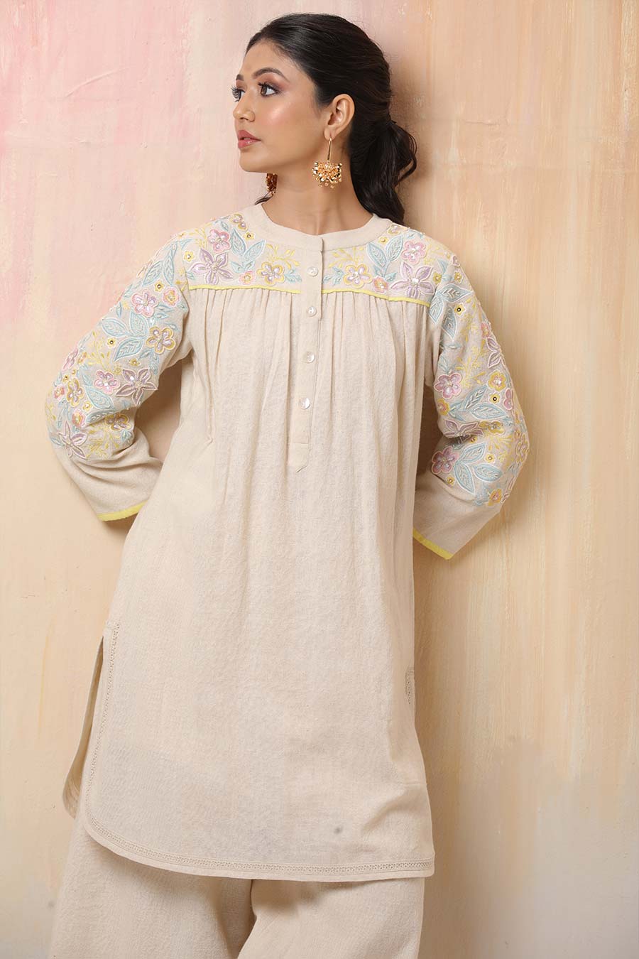 Off-White Embroidered Co-Ord Set