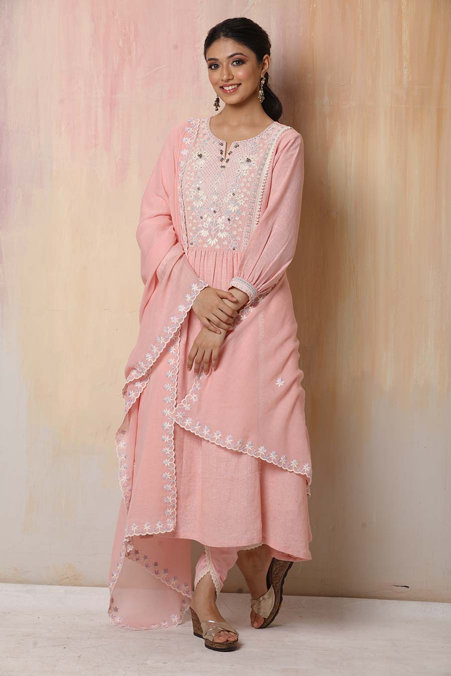 Pink Hand Embroidered Kurta Set