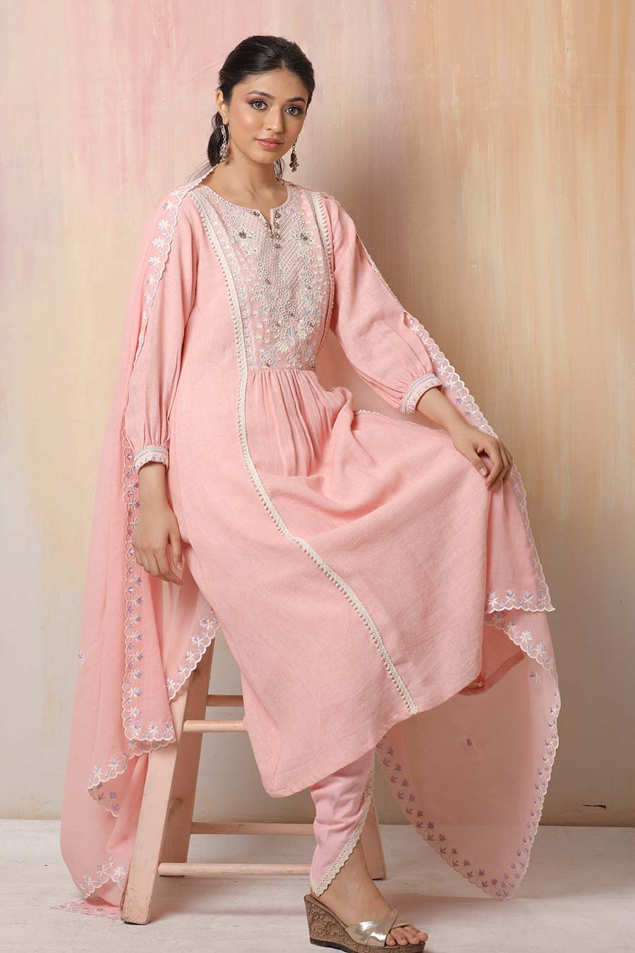 Pink Hand Embroidered Kurta Set