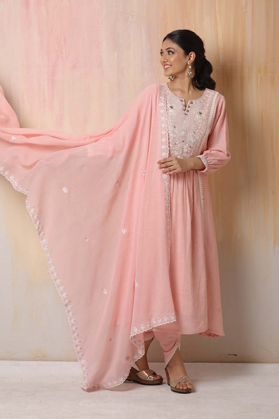 Pink Hand Embroidered Kurta Set
