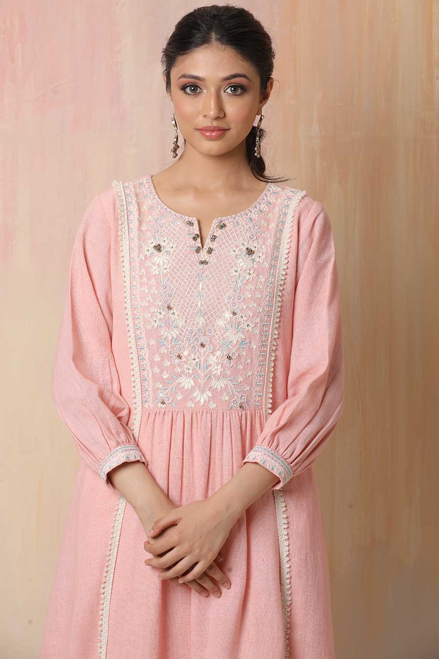 Pink Hand Embroidered Kurta Set