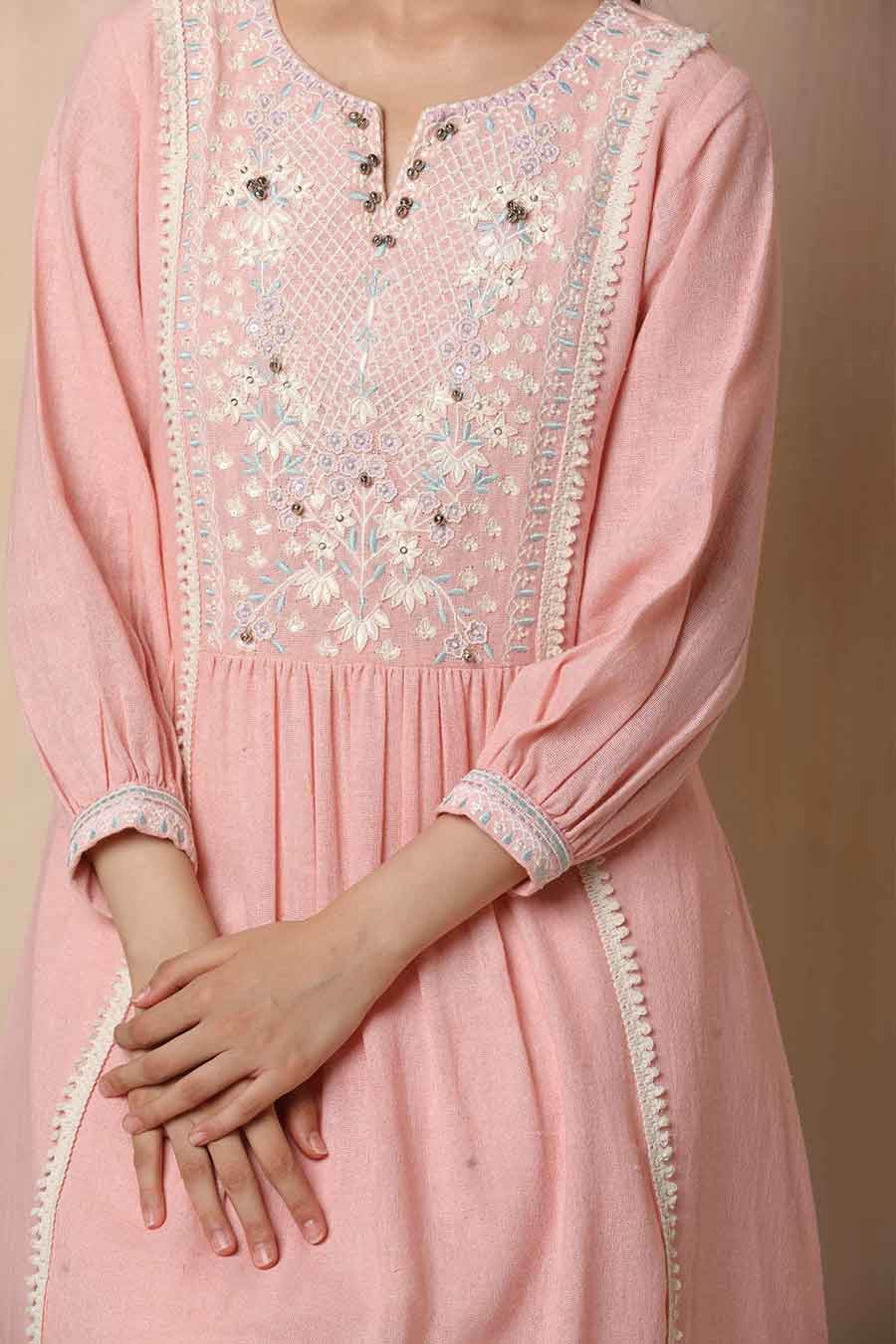 Pink Hand Embroidered Kurta Set
