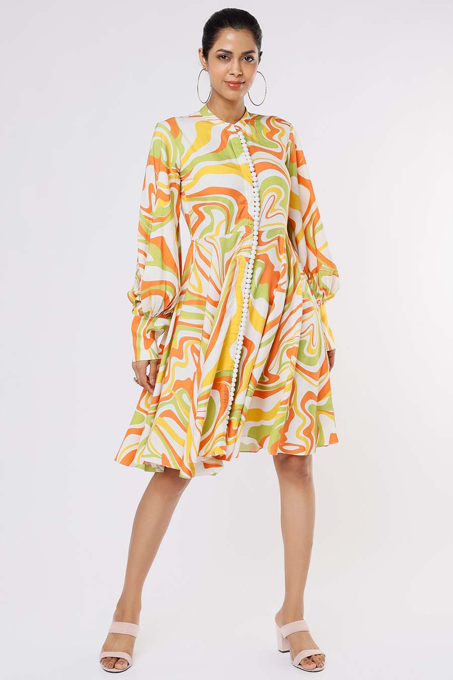 Multicolour Flow Print Flounce Dress