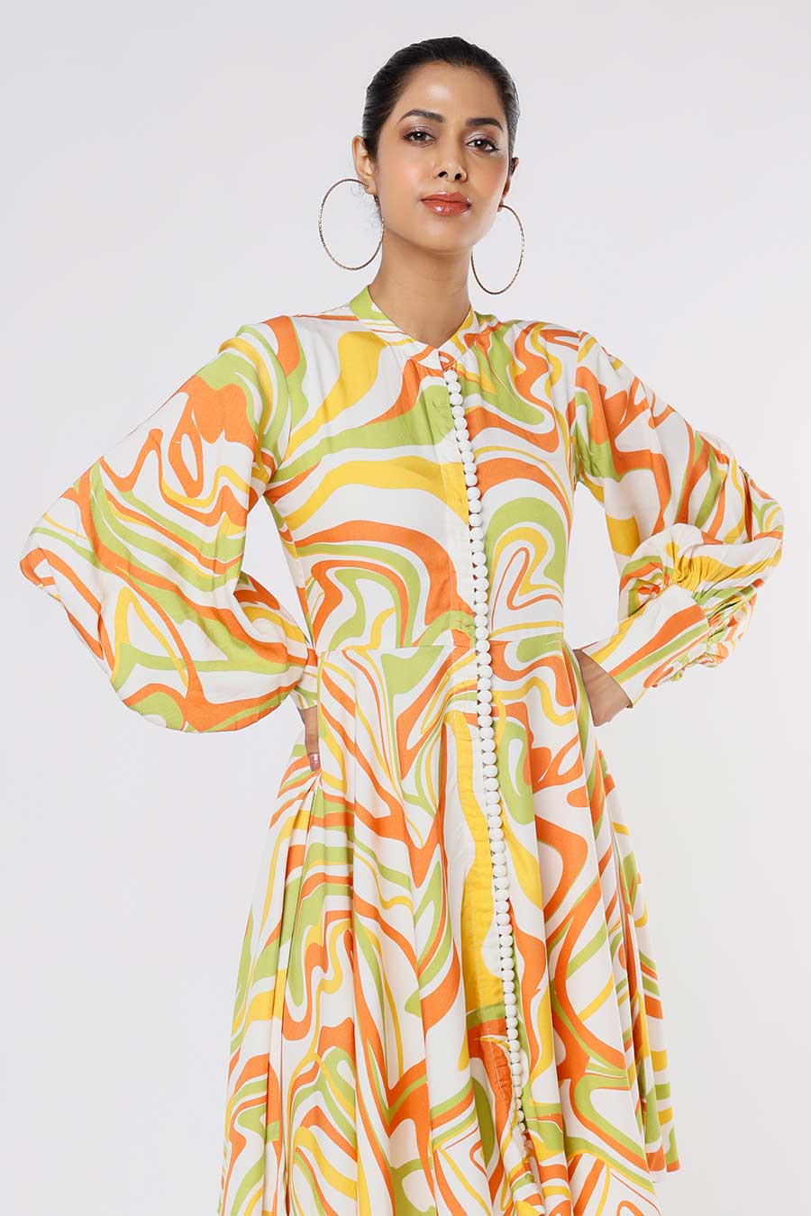 Multicolour Flow Print Flounce Dress