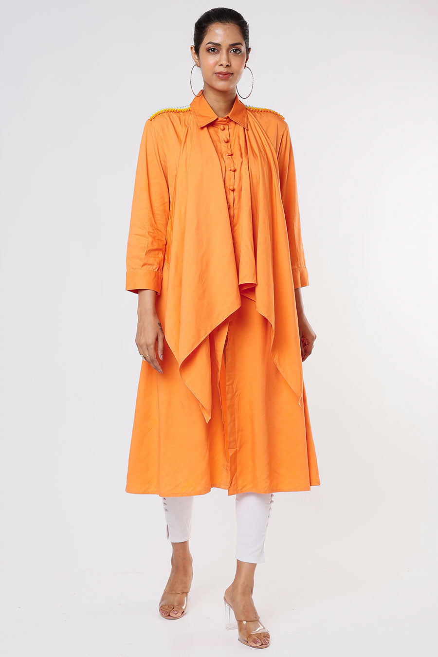 Orange Drape Shirt Dress