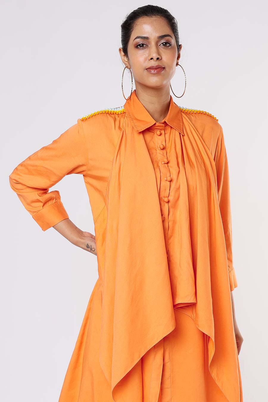 Orange Drape Shirt Dress
