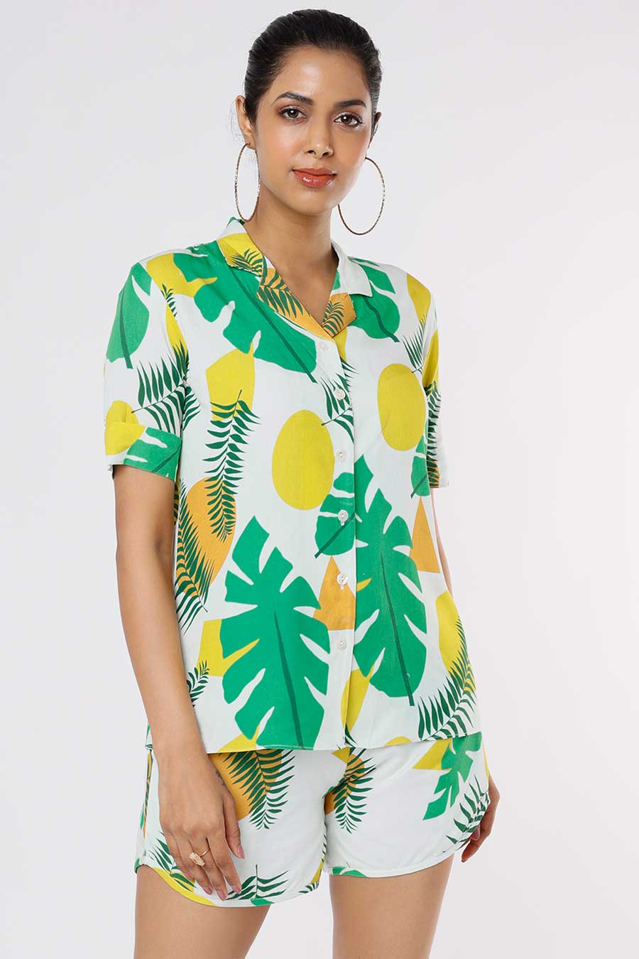 White Tropical Shirt & Shorts Co-Ord Set