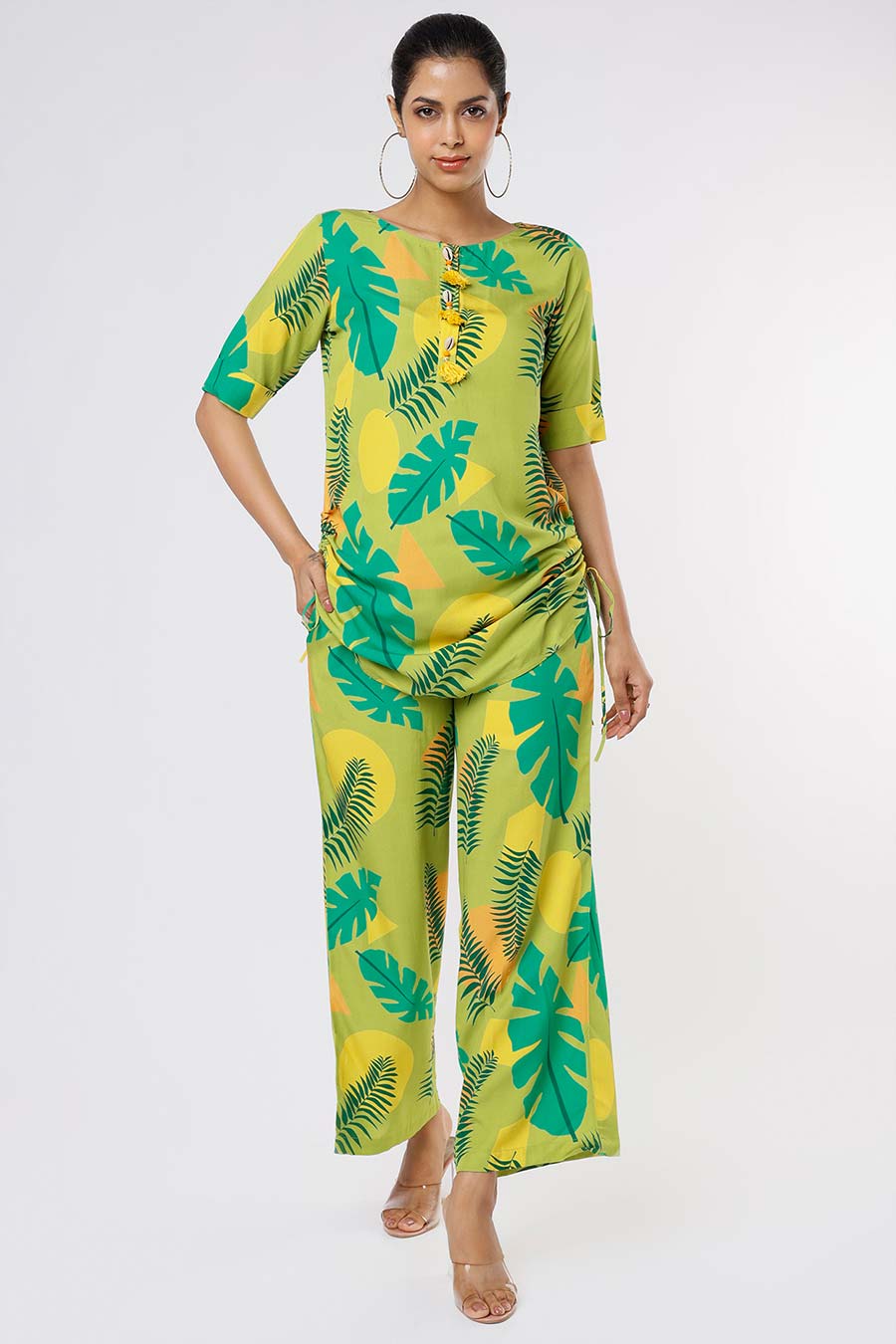 Green Tropical Print Co-Ord Set