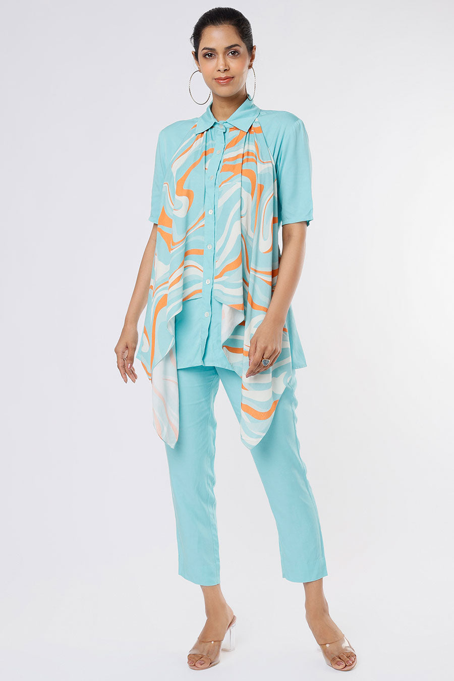 Sea Blue Handkerchief Collar Co-Ord Set