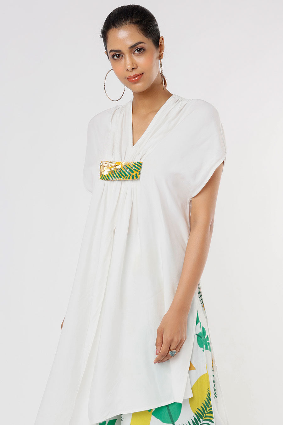 White Kaftan & Tropical Print Palazzo Set