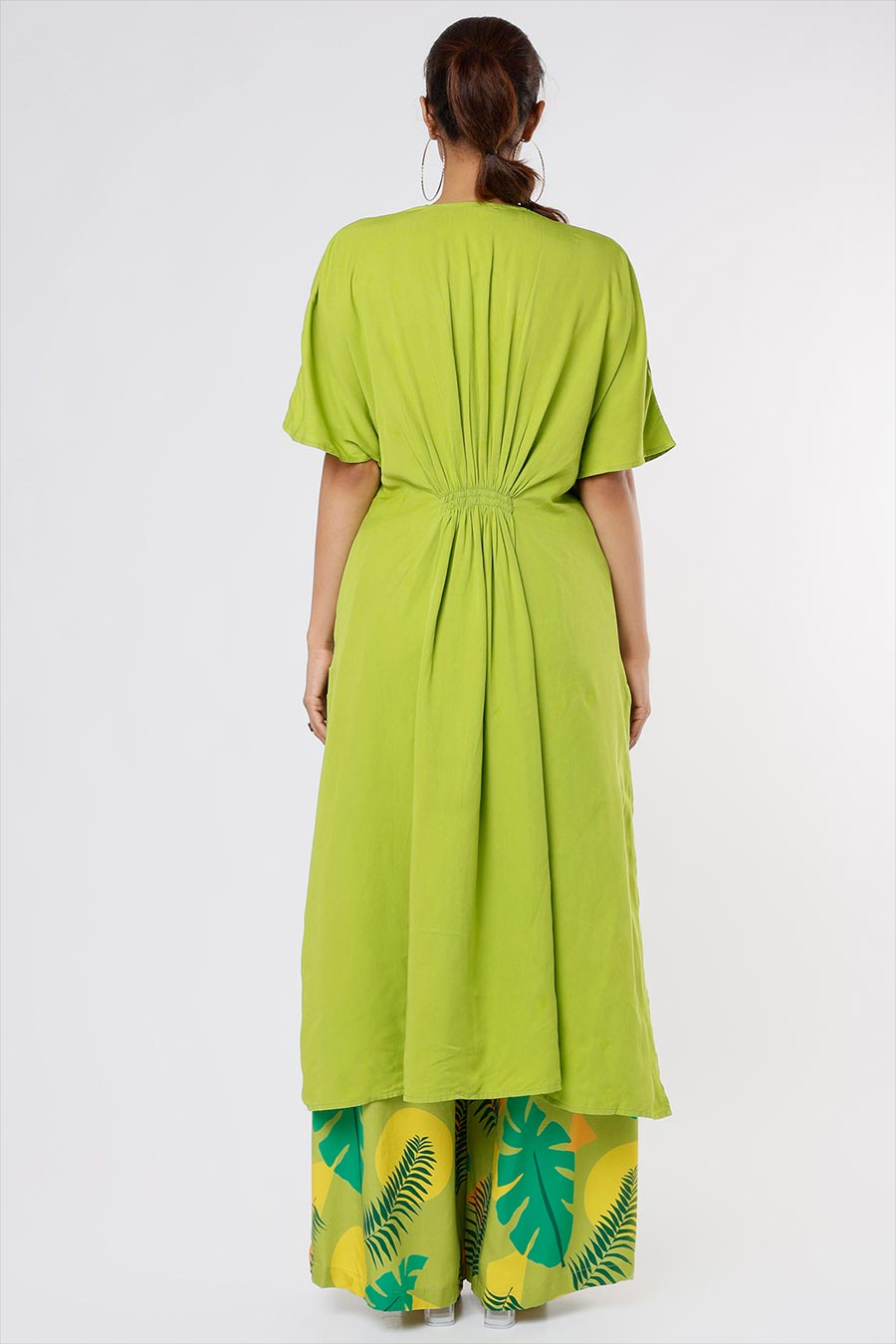Green Kaftan & Tropical Print Palazzo Set