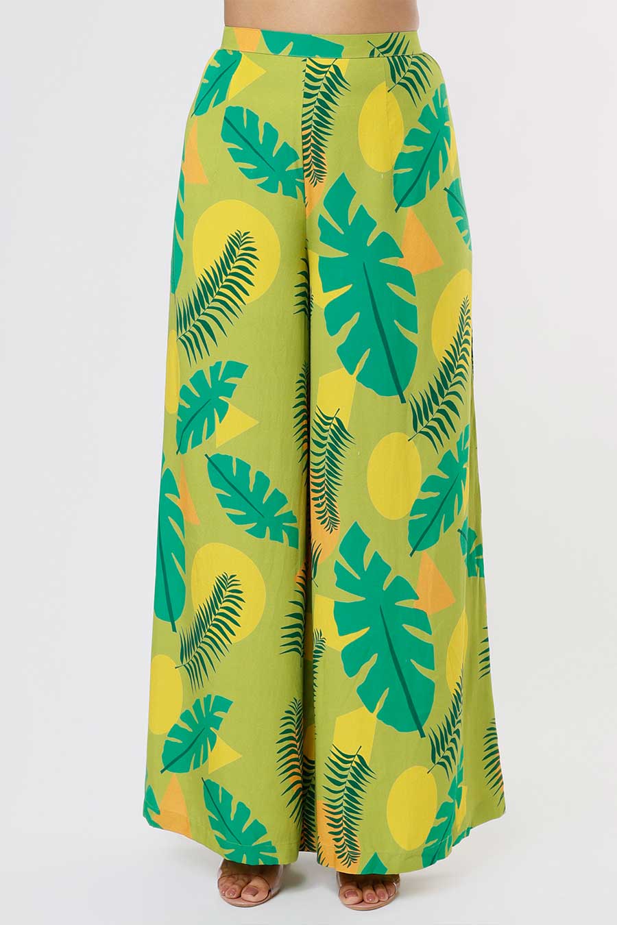 Green Kaftan & Tropical Print Palazzo Set