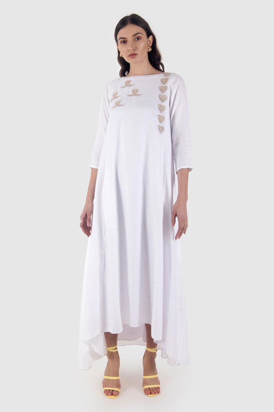 White Three Quarter Sleeves Dress