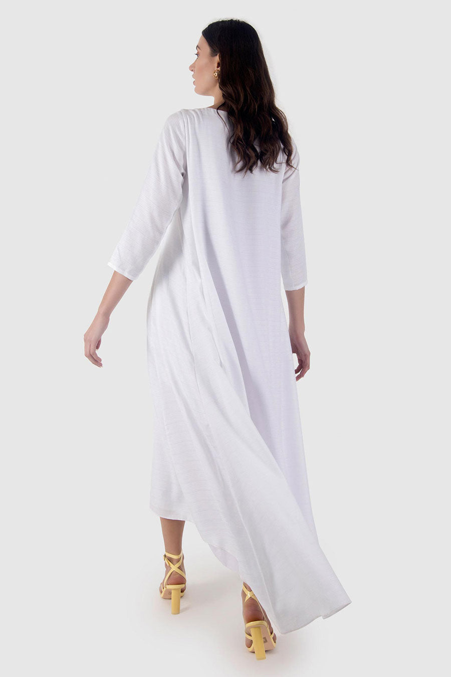 White Three Quarter Sleeves Dress
