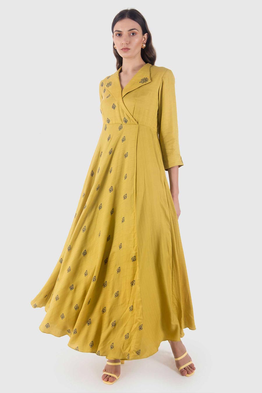 Yellow Peacock Print Dress