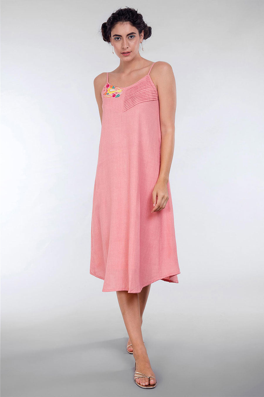 Rose Pink Flare Linen Dress