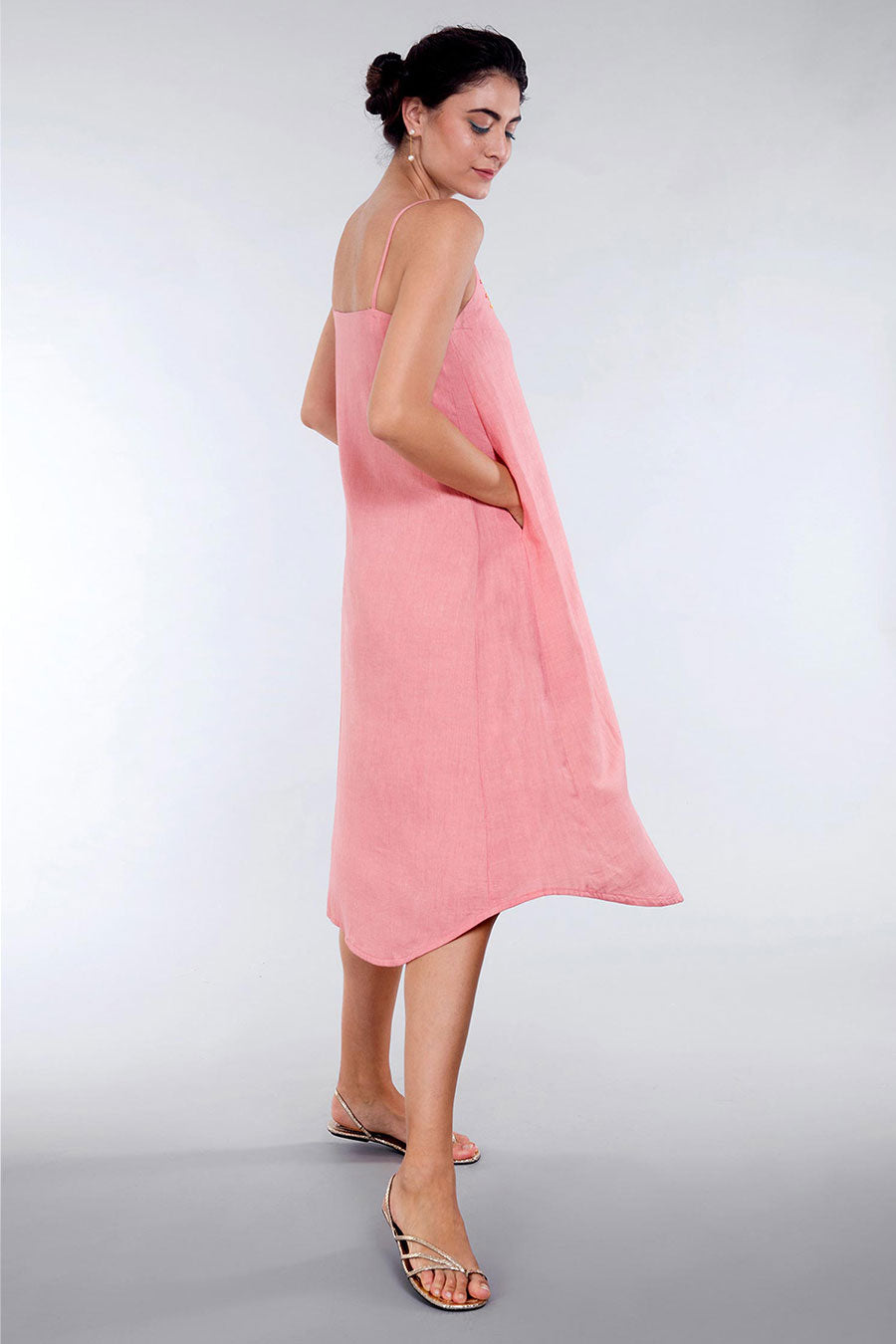 Rose Pink Flare Linen Dress