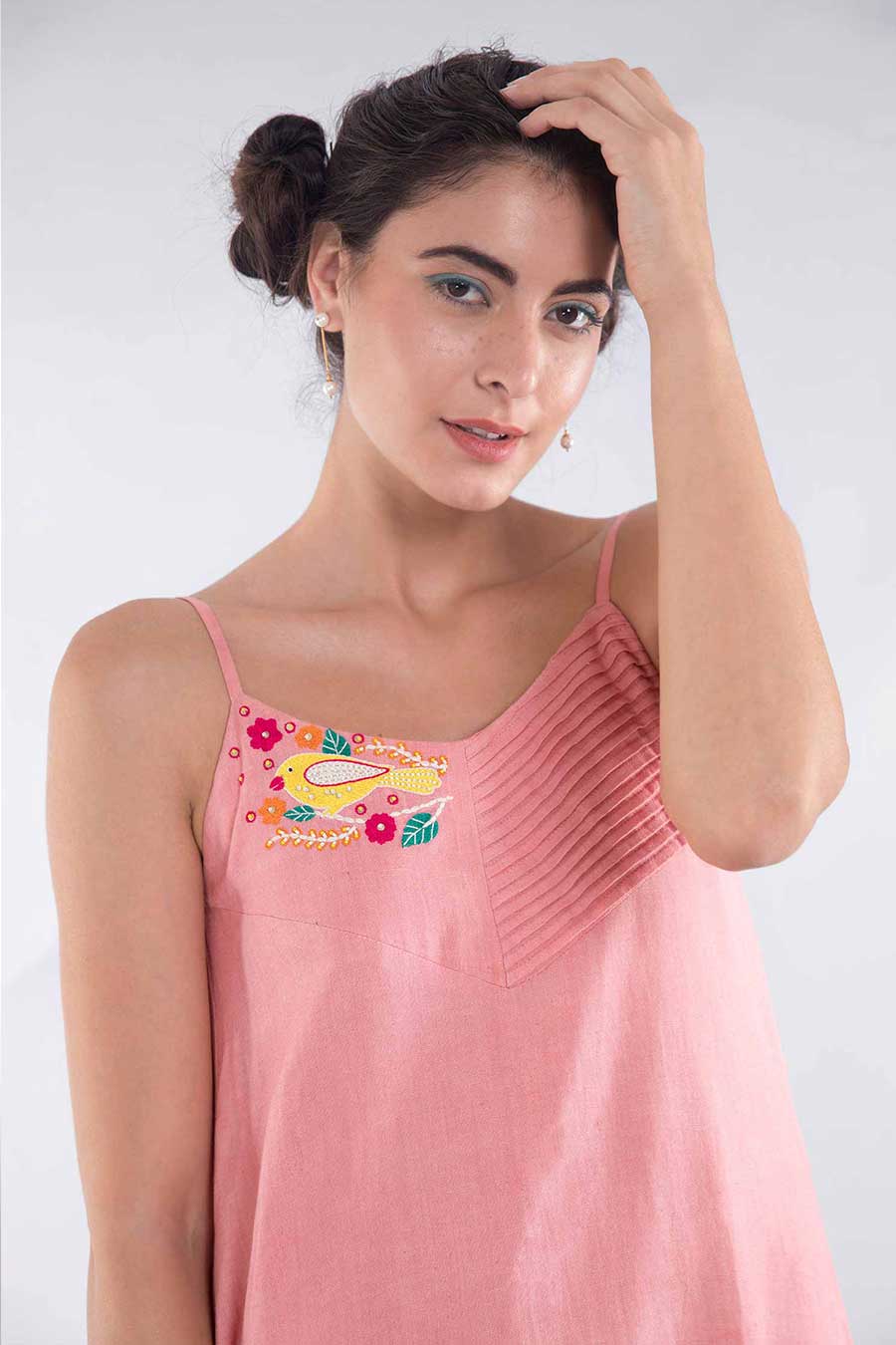 Rose Pink Flare Linen Dress