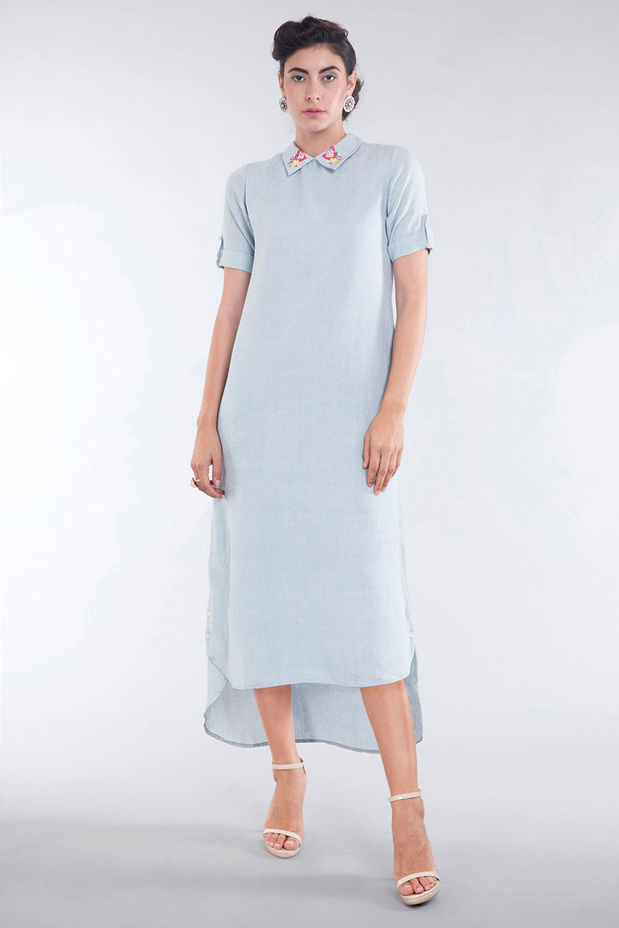 Sky Blue High-Low Linen Dress