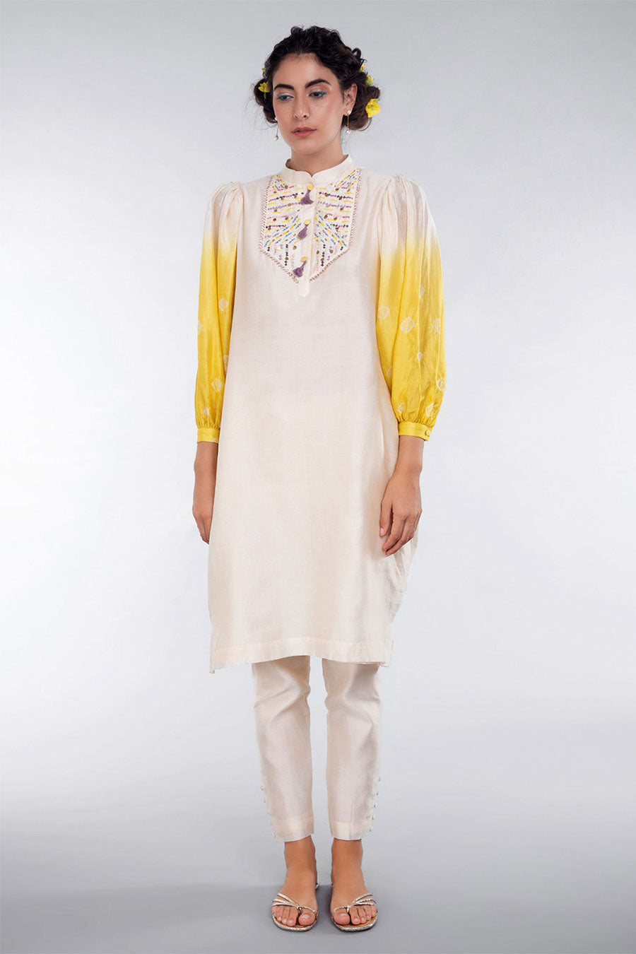 Ivory Tie-Dye Kurta And Pant Set