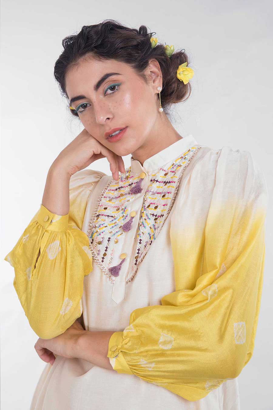 Ivory Tie-Dye Kurta And Pant Set
