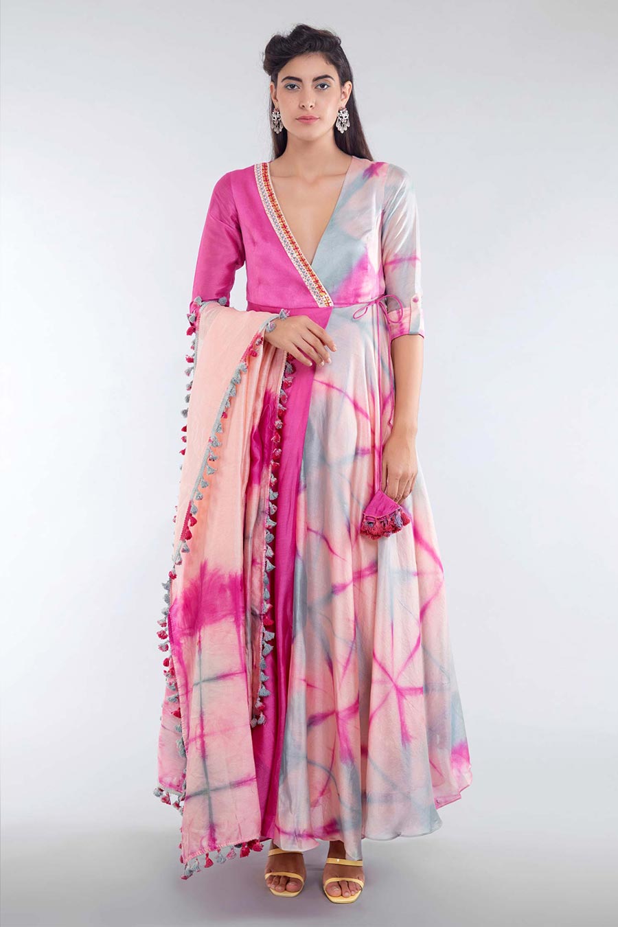 Pink & Blue Angrakha & Dupatta Set