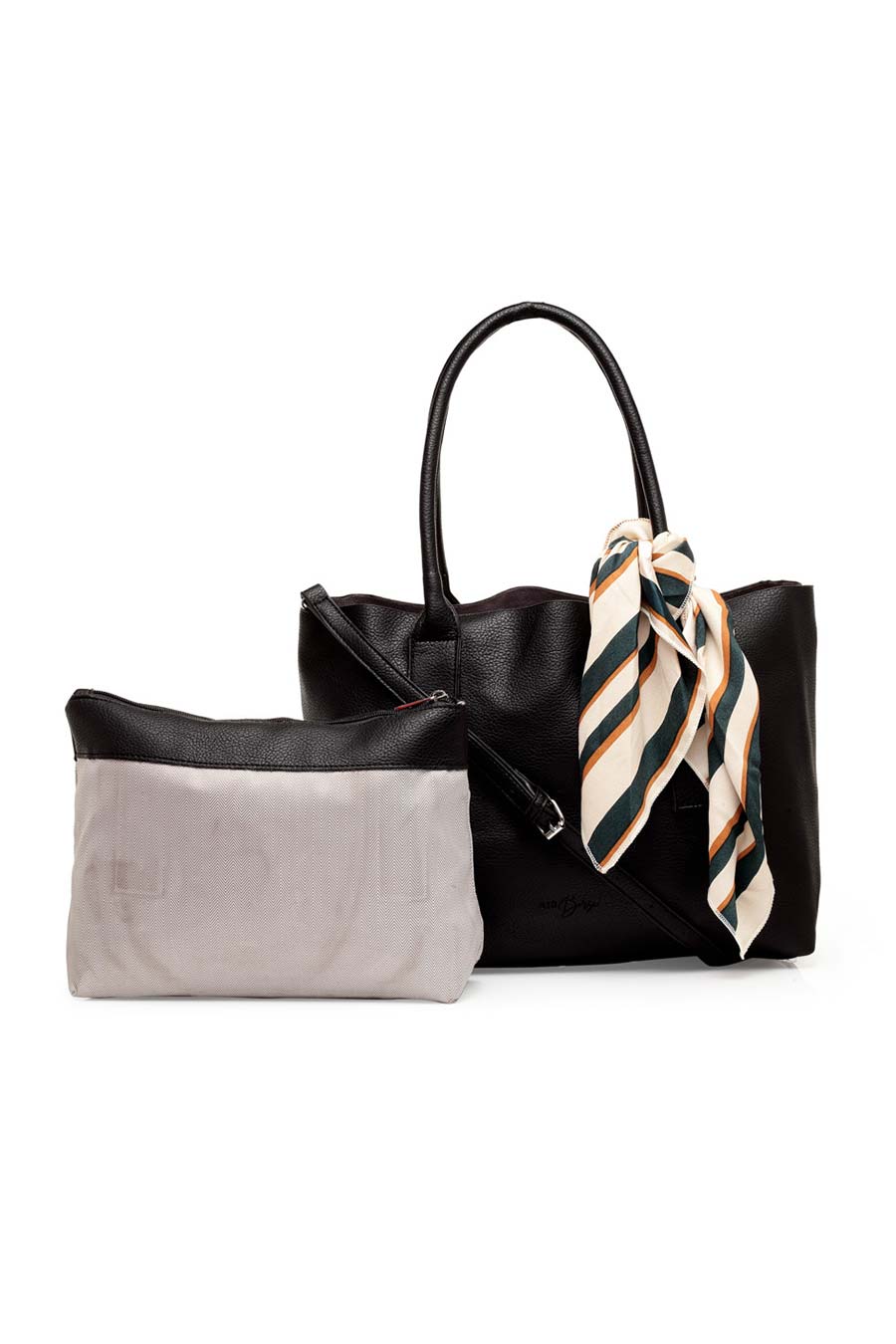 Black Tote Bag With Pouch & Scarf