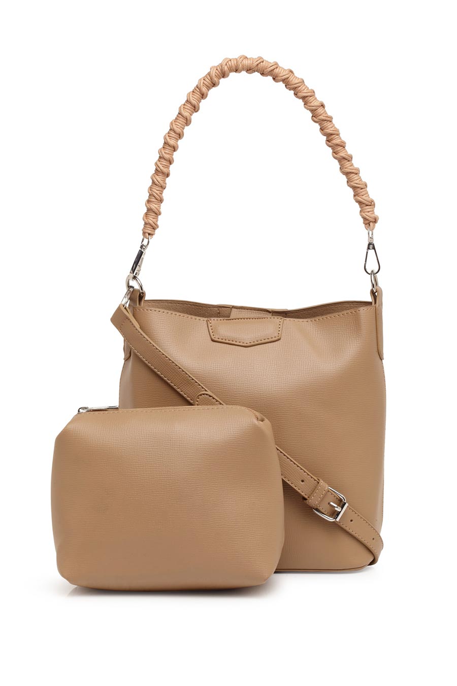Beige Sling Bag With Pouch