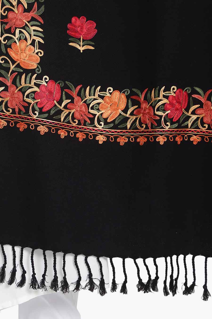 Black Wool Blend Embroidered Stole