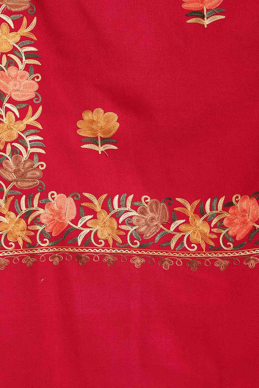 Red Wool Blend Embroidered Stole