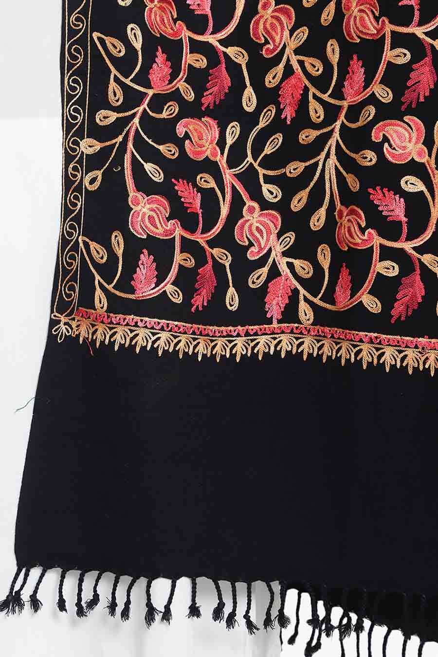 Black Wool Blend Jaal Embroidered Stole