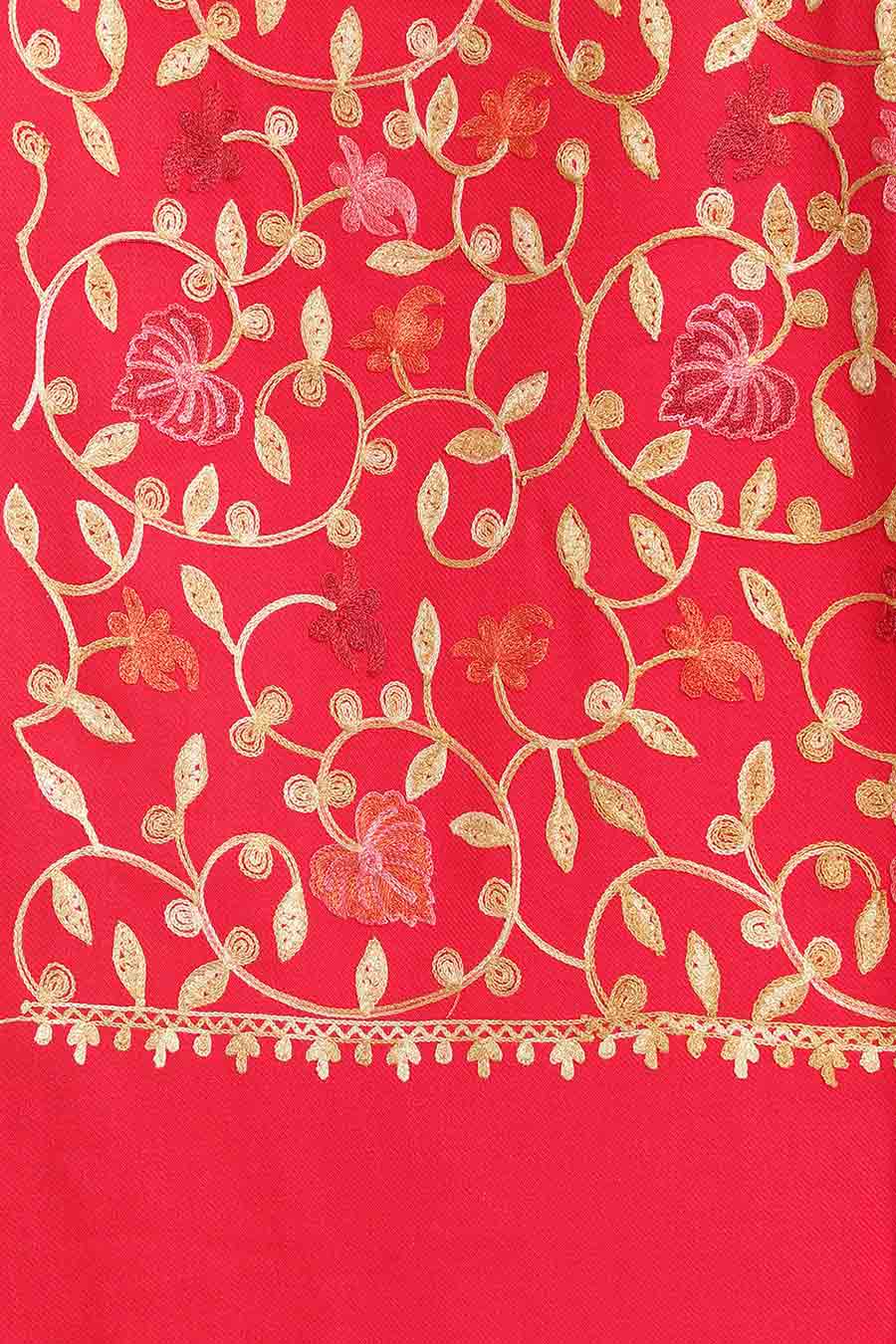 Red Wool Blend Jaal Embroidered Stole