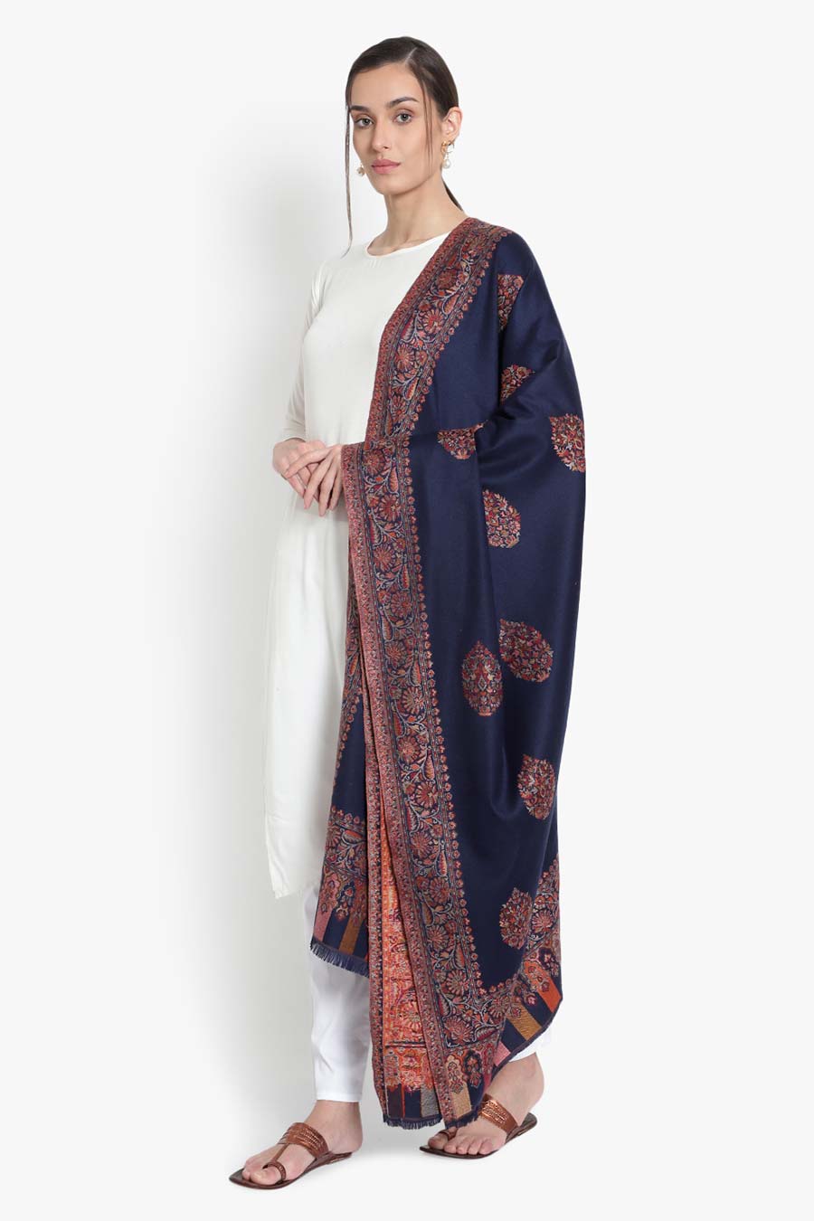 Navy Blue Embroidered Kashmiri Shawl