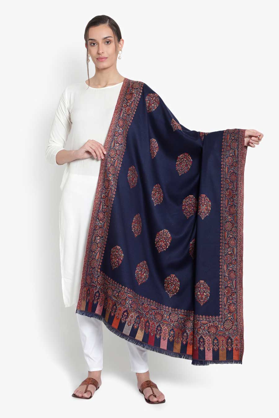Navy Blue Embroidered Kashmiri Shawl