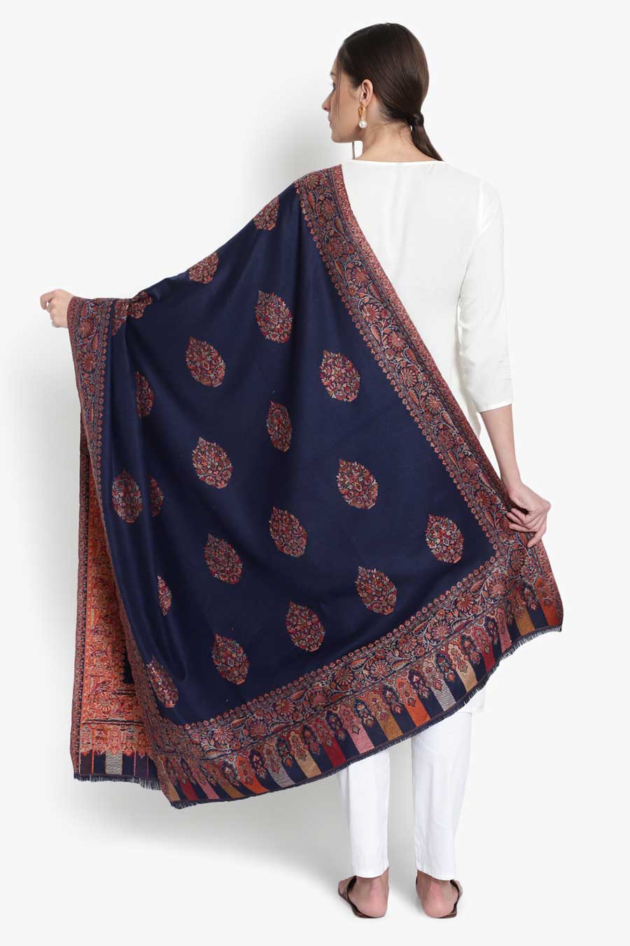 Navy Blue Embroidered Kashmiri Shawl