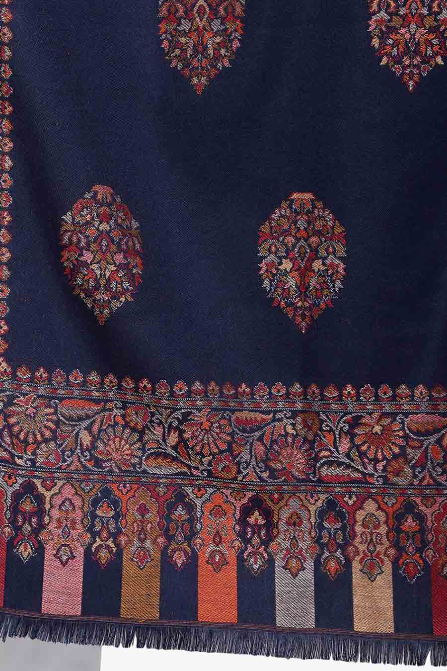 Navy Blue Embroidered Kashmiri Shawl