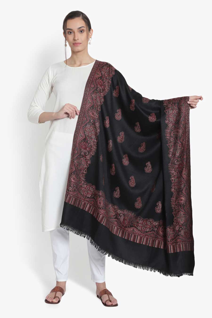 Paisley Embroidered Black Kashmiri Shawl