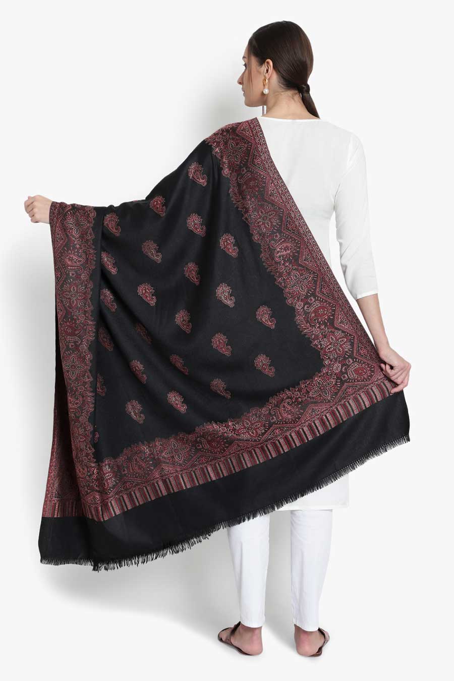 Paisley Embroidered Black Kashmiri Shawl