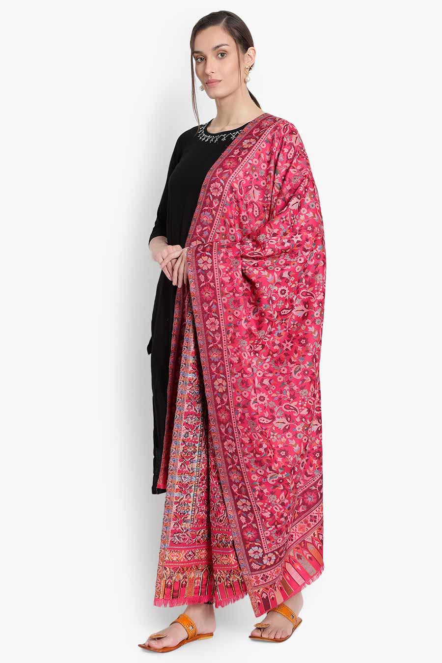 Pink Floral Paisley Kashmiri Shawl