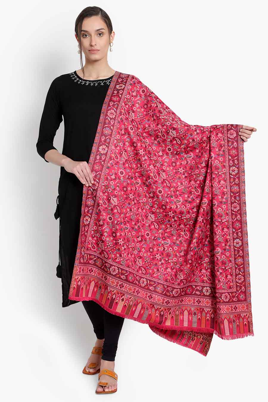 Pink Floral Paisley Kashmiri Shawl