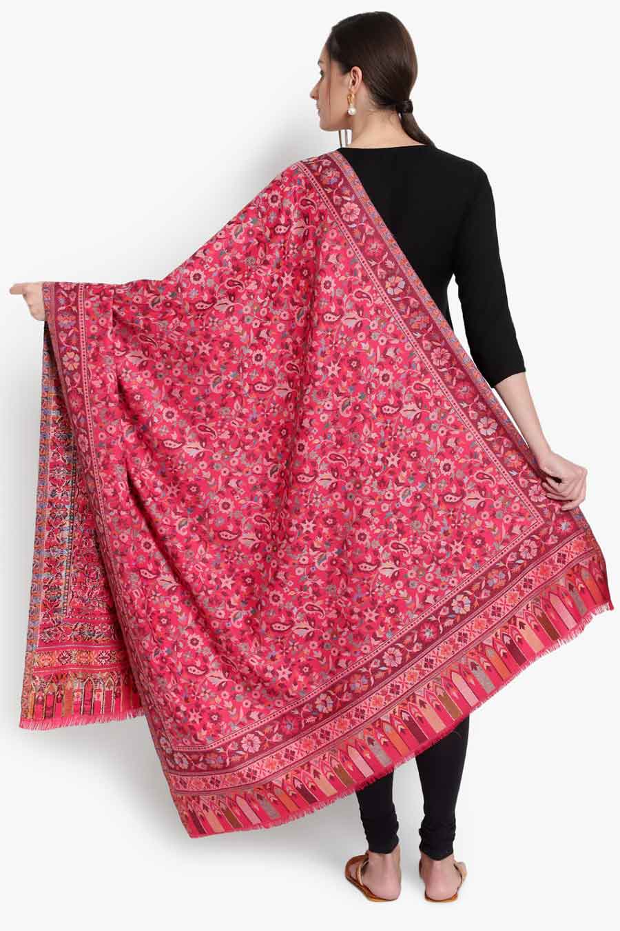 Pink Floral Paisley Kashmiri Shawl
