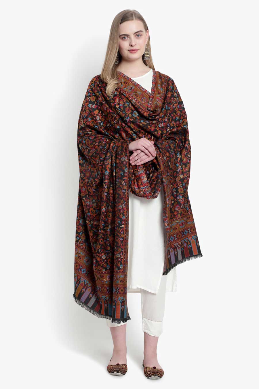 Black Floral Paisley Kashmiri Shawl