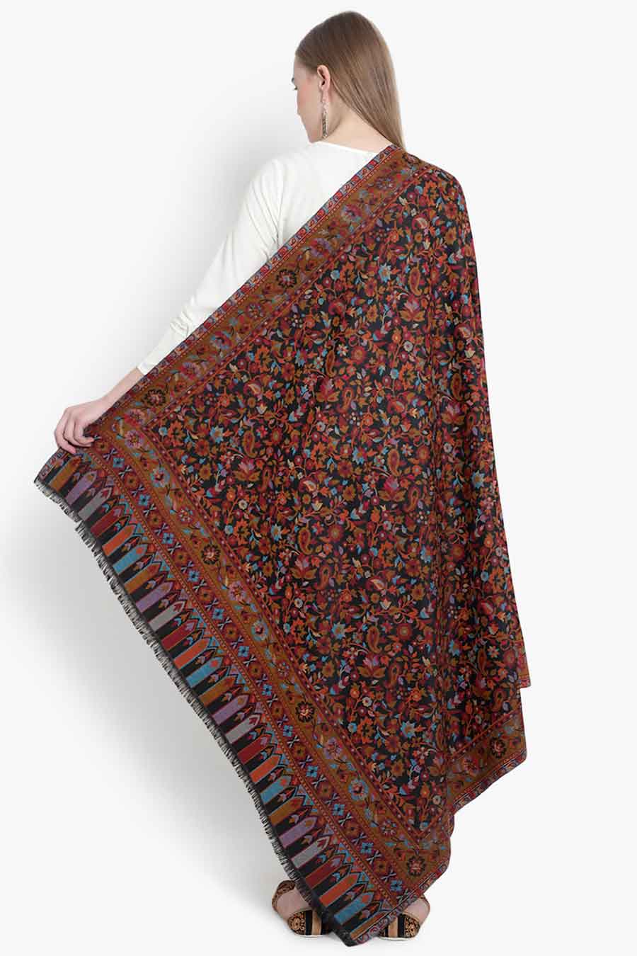 Black Floral Paisley Kashmiri Shawl