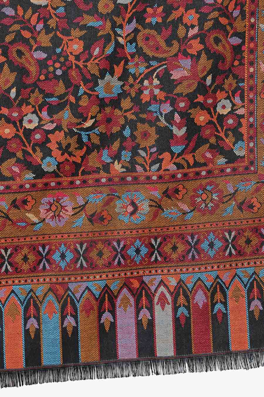 Black Floral Paisley Kashmiri Shawl